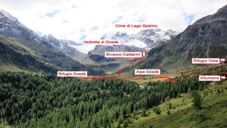 la salita al rifugio dosdè al bivacco caldarini e l'inizio per la val viola