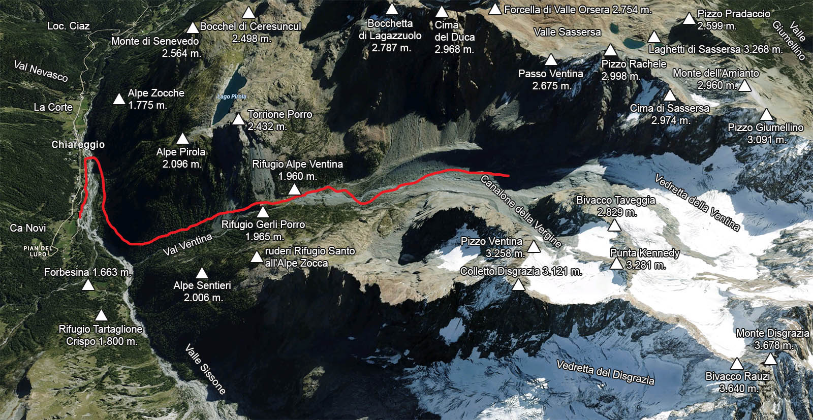 il percorso di salita ai Rifugi Gerli Porro e Ventina