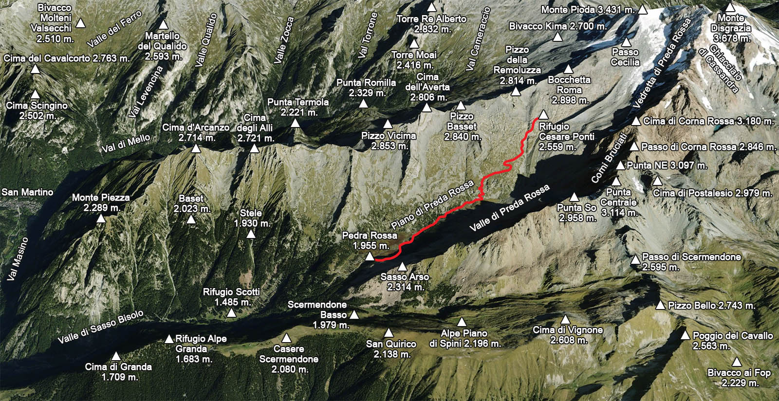 il percorso di salita al rifugio ponti