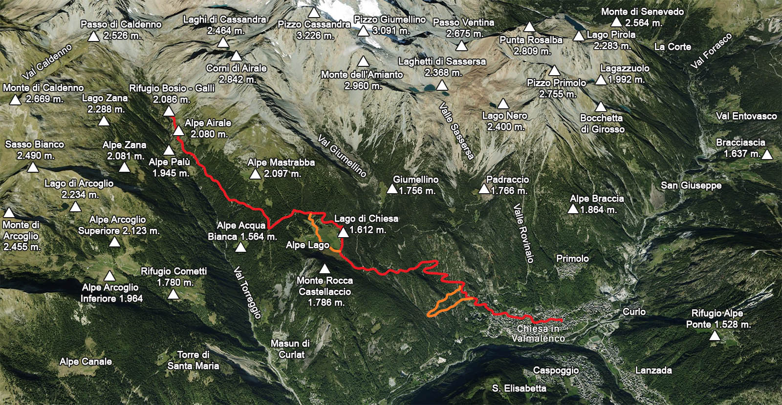 mappa percorso di salita Rifugio Bosio Galli