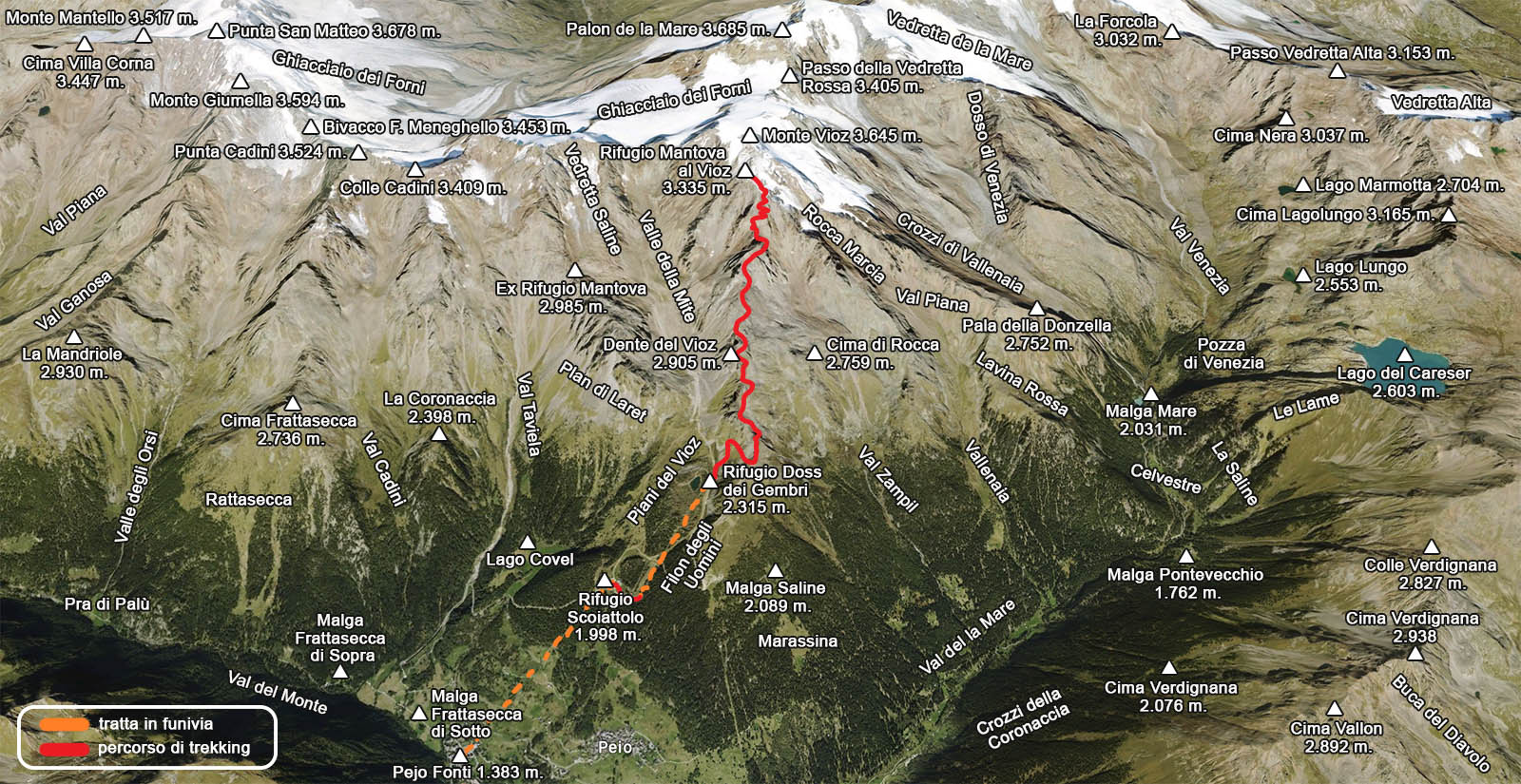 mappa percorso rifugio mantova al vioz