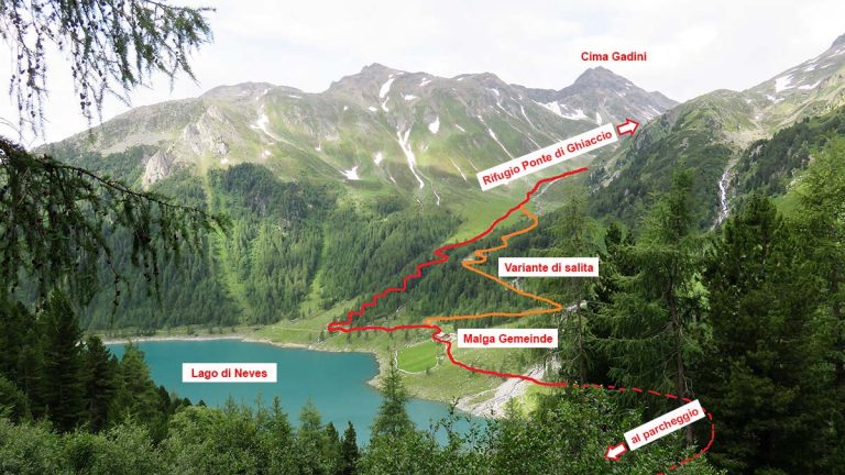 la salita vista dal sentiero per il Rifugio Ponte di Ghiaccio