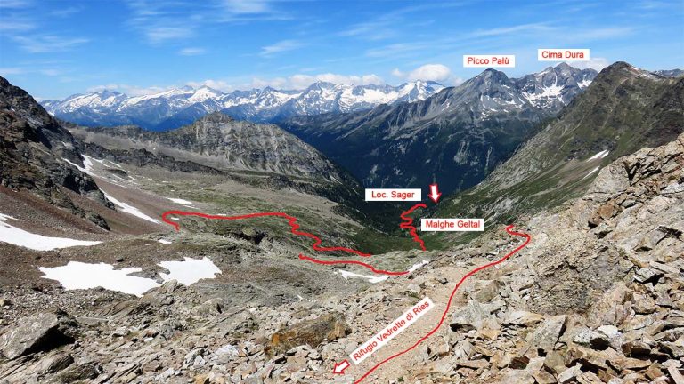 la discesa dal rifugio verso la loc sager