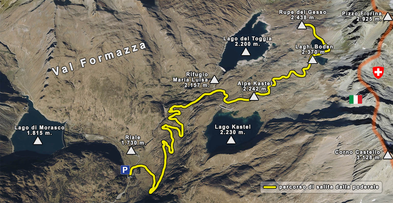 mappa percorso di salita laghi boden dalla poderale