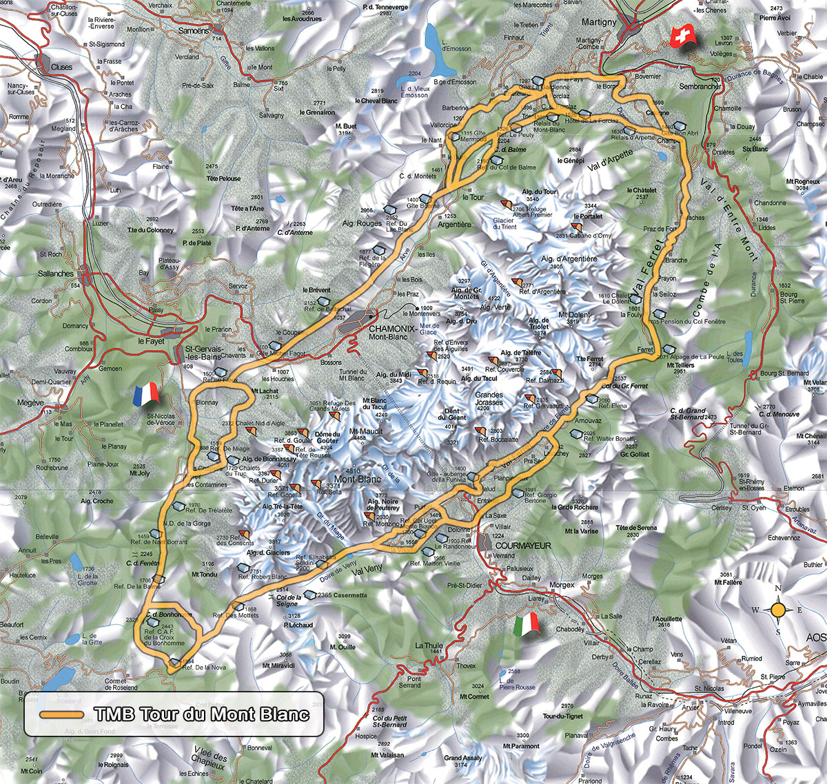 mappa TMB Tour du Mont Blanc