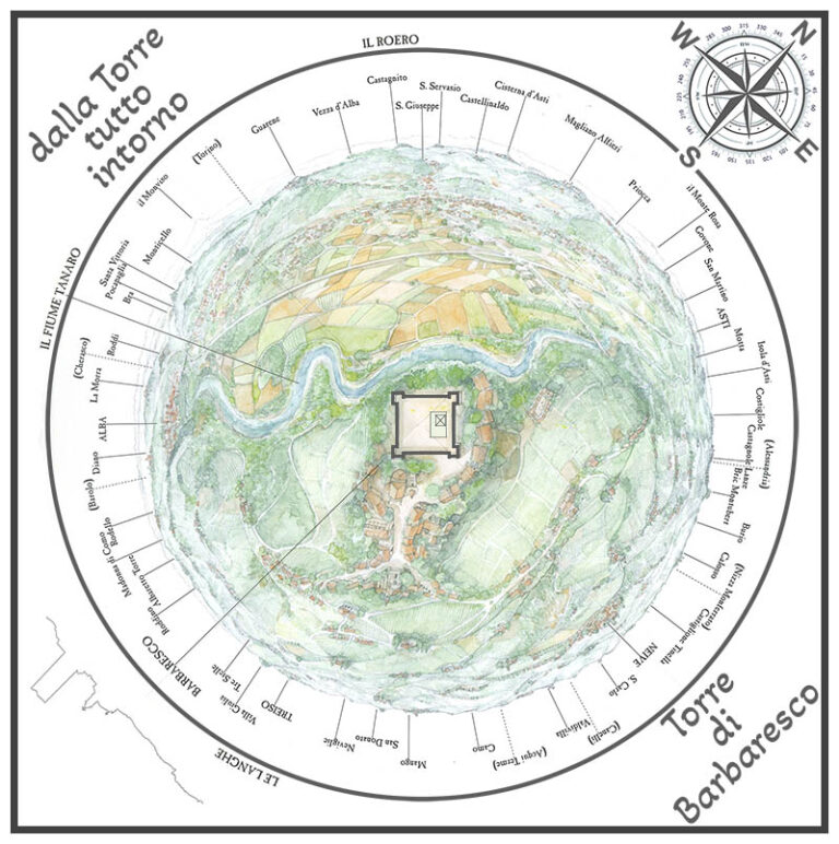 mappa dalla torre di Barbaresco tutto attorno