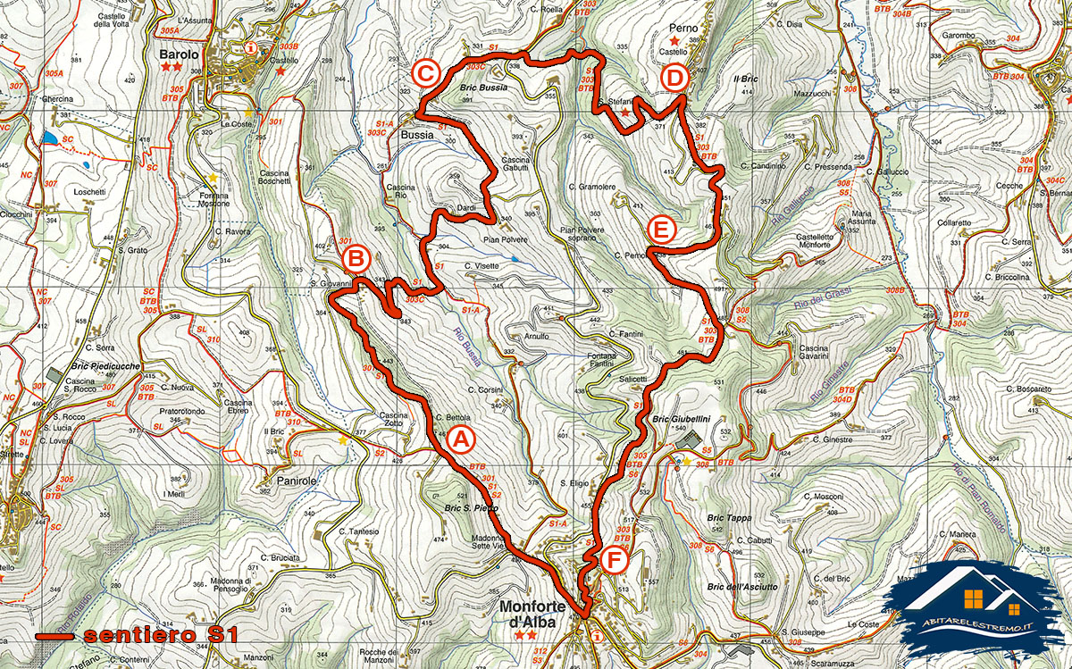 mappa sentiero S1 Monforte d'Alba