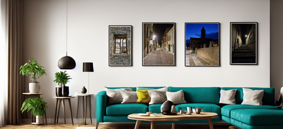 salotto con fotografie